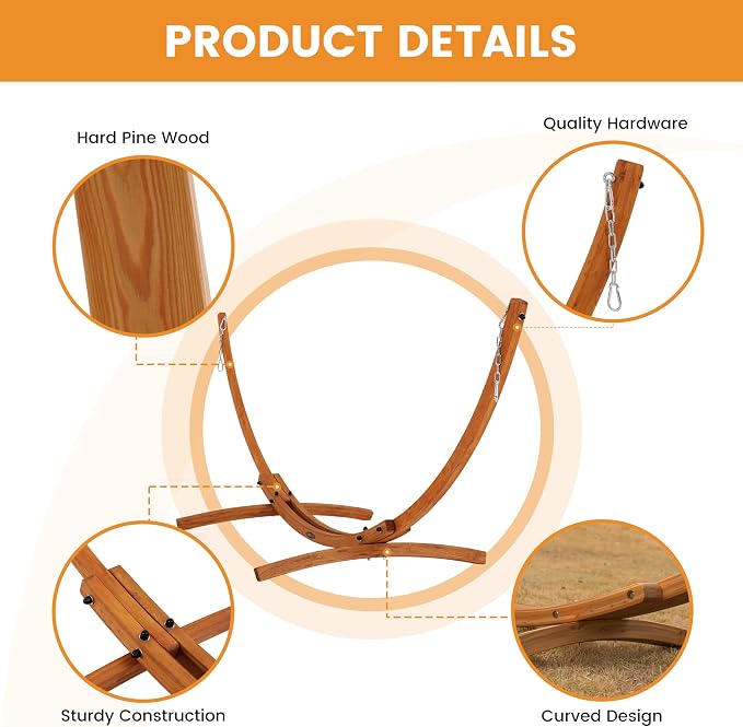 Lazy Daze Hammocks Cotton Fabric Spreader Bar Hammock and 10.5 Ft Wood Arc Hammock Stand Combo, for Indoor, Outdoor,Patio, Backyard, Blue and Cyan