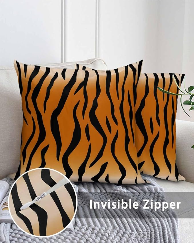 Outdoor Waterproof Throw Pillows Natural Tiger Skin Texture Patio Pillows,Decorative Pillow Covers with Insert,Pillow Cushion Case for Garden Couch Sofa Wildlife Animals Striped