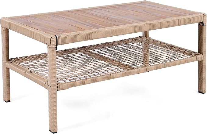 4 Piece Outdoor Furniture Set with Swivel Chair, High Back Wicker Rattan Sofa with Coffee Table for 5 People, Sectional Conversation Set for Patio Poolside Backyard Deck, Beige