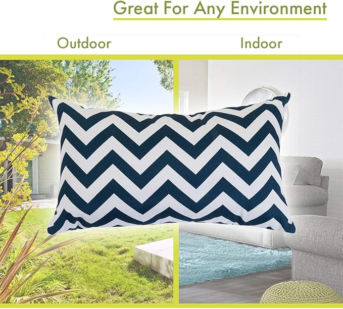 Majestic Home Goods Navy Chevron Indoor / Outdoor Small Throw Pillow 20" L x 5" W x 12" H