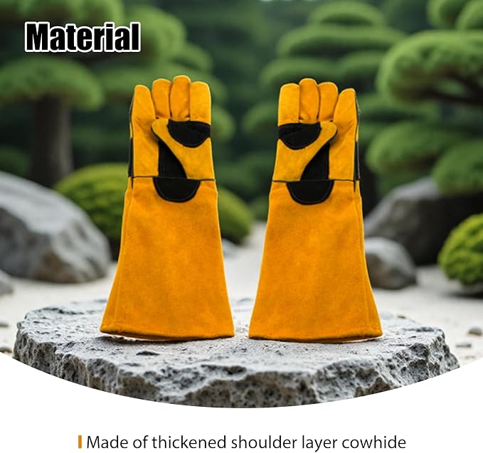 17.32" Animal Handling Gloves,Cowhide Bite Proof, Fits Dogs/Cats | 17.32" Extended Forearm Guard, Snake & Scratch Resistant, Reinforced Leather, Secure Grip for Reptiles, Birds & Falconry