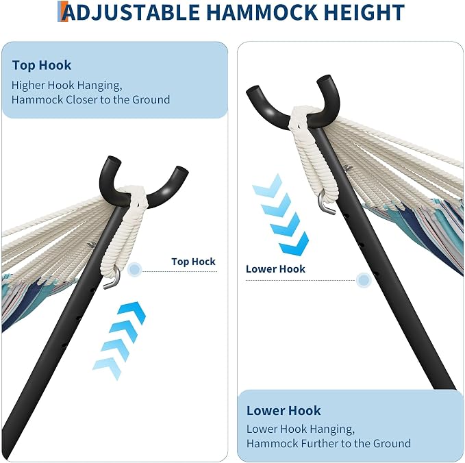 Heavy Duty Double Hammock with Steel Stand – 2 Person Cotton Hammock, 450lbs Capacity, Portable for Indoor & Outdoor, Garden, Patio, Camping, with Carry Bag, Ocean Color
