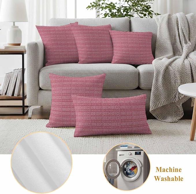 Outdoor Waterproof Throw Pillow Covers Set of 2 Pink Stripes Grain Lumbar Pillowcases 20x12 Inches Solid Color Decorative Pillows Cushion Case Patio Pillows for Couch Bed Chair Garden