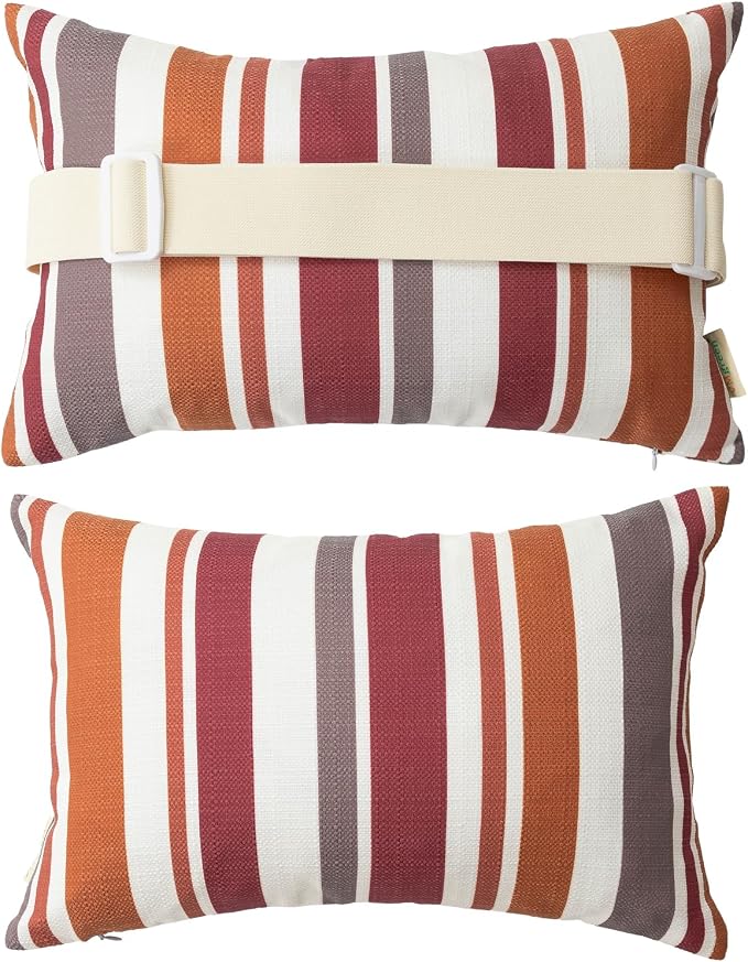 Outdoor Beach Chair Head Resting Pillow, Pool Lounge Chair Pillows with Insert and Adjustable Elastic Stripe for Chaise Recliner Neck Attachment, 2 Pack Size 11”*16” Wine Red