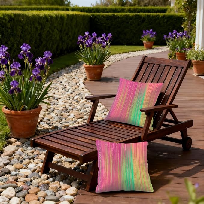 20x20 Inch Outdoor Pillow Covers Set of 2 Waterproof Throw Pillow Covers Decorative Couch Cushion Covers Pink Green Yellow Striped Square Pillowcases Protectors for Patio Garden Sofa