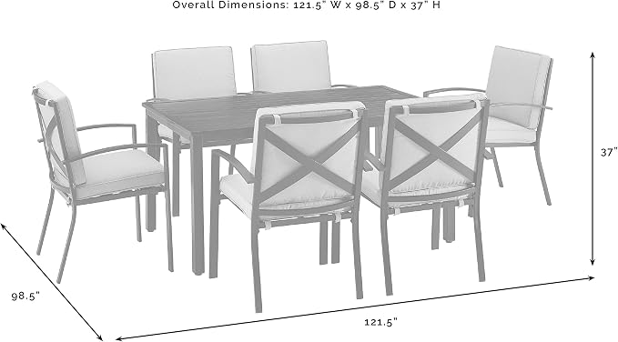 Crosley Furniture Kaplan 7-Piece Outdoor Dining Set for 6, Patio Table and Chairs for Backyard, Deck, Oiled Bronze with Oatmeal Cushions