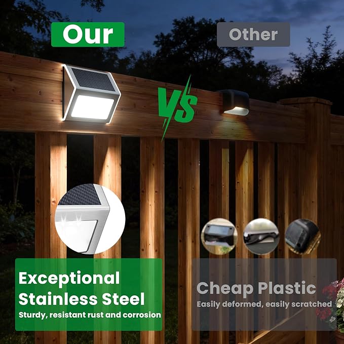 JSOT Solar Stair Lights Outdoor - 16 Pack Fence Lights Solar Powered-Waterproof Stainless Steel Step Light for Walkway Patio Garden Backyard - Cool White
