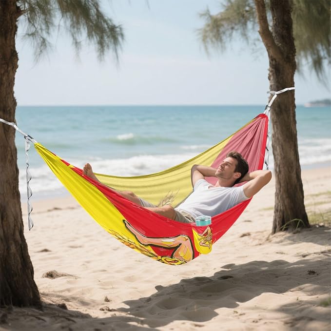 Oil Painting Flag Sicilian Hammocks with Portabl Carry Bag Hanging Hammock for Outside Patio Garden