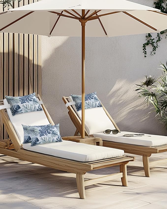 Pack of 2 Outdoor Lumbar Pillow Covers 12x20 Inch, Navy Blue Monstera Deliciosa Waterproof Throw Pillow Covers Set, Summer Botanical Tropical Decorative Cushion Cases for Patio Porch Car