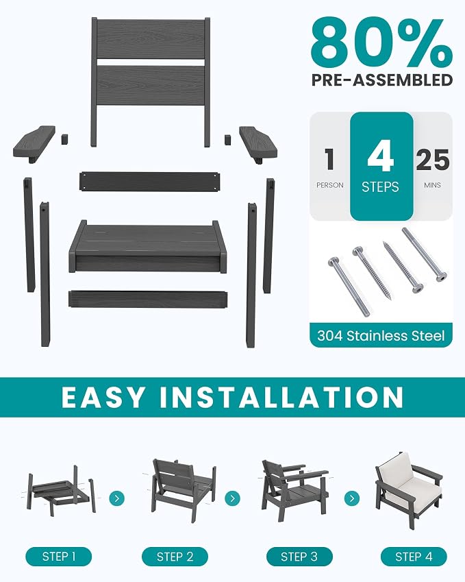 SERWALL HDPE Outdoor Couch, Grey Frame and Khaki Cushion