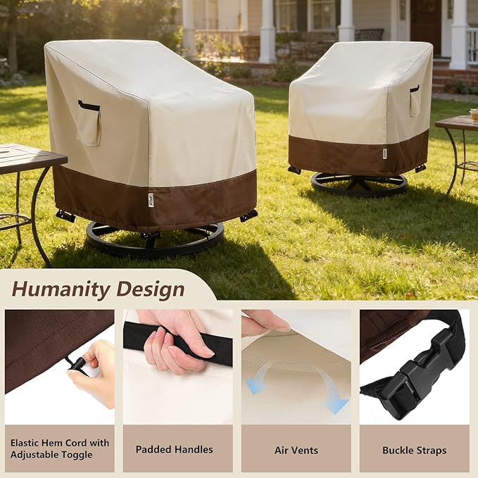 Patio Chair Covers for Outdoor Furniture Waterproof 2 Pack, Heavy Duty Waterproof Outdoor Swivel Chair Cover (33"W x35"D x36"H - Beige)