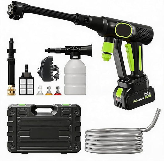 20V Cordless Pressure Washer, 320 PSI 2.5 GPM Portable Power Cleaner with 4.0Ah Battery, 6-in-1 Nozzle, 23ft Hose, Foam Cannon, for Car Patio Yard Cleaning