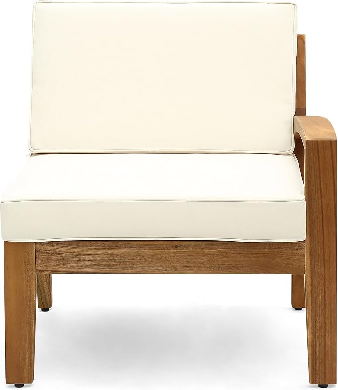 Christopher Knight Home Grena Outdoor Acacia Wood 5 Seater Sectional Conversation Set with Coffee Table, Teak and Beige