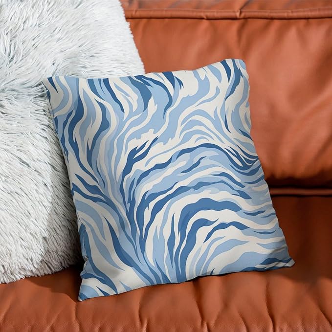 Blue Tiger Print Cushion Cases Animal Tiger Print Throw Pillow Cover Retro Outdoor Garden Decoration for Patio Couch Sofa Office 20x20 in
