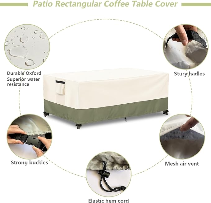 Outdoor Coffee Table Cover 42 W x 26 D x 16 H Inches,600D Heavy Duty Waterproof Outdoor Table Cover,Patio Rectangle Table Covers ,Beige