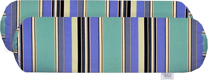 RSH Décor Sunbrella Neck Roll Pillows – Set of 2 | 20” x 6” | Outdoor Bolster for Patio, Deck, Porch, or Poolside | Water & Fade-Resistant | Dolce Oasis | Blue Black Stripe