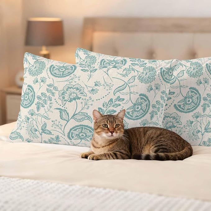 Outdoor Pillow Covers 20x12 Set of 2, Turquoise Spring Floral Waterproof Patio Throw Pillow Covers for Couch Sofa Chair, Farmhouse Retro Summer Botanical Decorative Pillowcases for Throw Pillows
