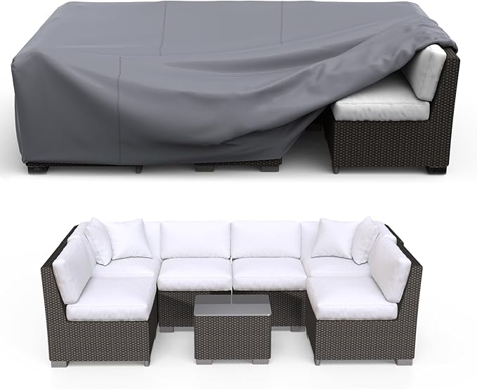 Patio Furniture Set Cover Waterproof, Heavy Duty Furniture Covers for Outdoor Sectional Sofa Set Wicker Rattan Table Chair Rectangular,98"L×78"W×30"H,Grey