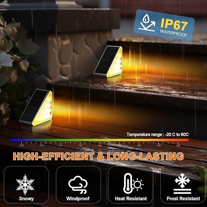 AUDLES 8 Pack Solar Stair Lights, Outdoor Step Lights with Waterproof IP67, Warm White LED Solar Light for Outside Light Decor for Stair, Deck, Front Step, Front Porch, Patio and Backyard