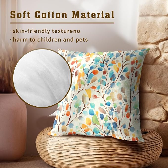 Boho Floral Pillow Covers 22x22 Inch Set of 2- Colorful Botanical Flower Leaves Bohemian Decorative Throw Pillowcase Soft Cushion Cover for Sofa Couch Bed Patio Living Room
