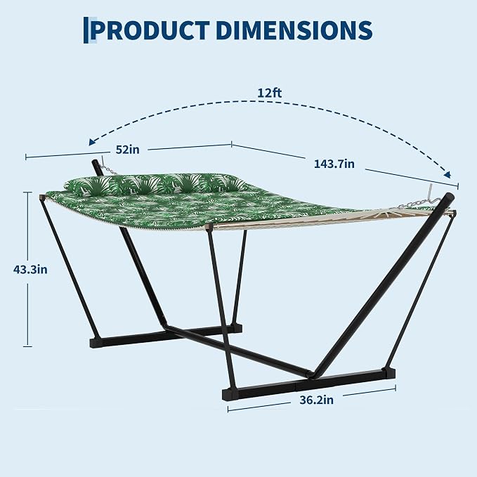 Heavy Duty Double Hammock with Stand & Soft Pillow, 450 LBS Capacity - Padded Portable Hammock for Indoor Outdoor Patio Backyard Garden
