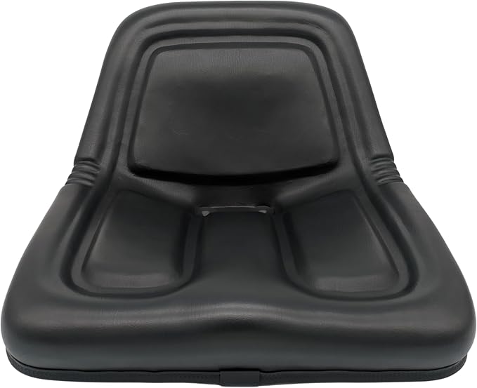 Steel Pan Lawn Mower, Tractor & Equipment Seat – 1 YEAR WARRANTY – Mid-Back Black Vinyl, Drain Holes – Fits Cub Cadet, Craftsman, Husqvarna, Toro, MTD, Snapper, Murray, Bad Boy
