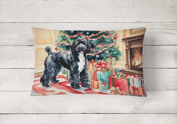 Caroline's Treasures DAC2730PW1216 Portuguese Water Dog Cozy Christmas Throw Pillow Machine Washable, Indoor Outdoor Decorative Pillow for Couch, Bed or Patio, 12HX16W