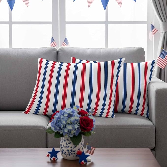 Outdoor Pillow Covers Set of 2, USA Independence Red Blue White Stripe Decor Throw Pillow Covers 20X12IN, President's Flag Day Throw Pillows Protector Cushion Case for Patio,Couch,Sofa,Garden