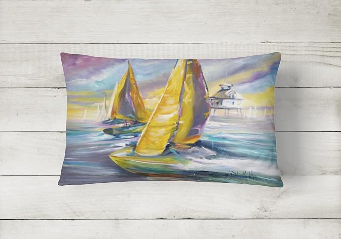 Caroline's Treasures JMK1061PW1216 Sailboat with Middle Bay Lighthouse Canvas Fabric Decorative Pillow Machine Washable, Indoor Outdoor Decorative Pillow for Couch, Bed or Patio, 12HX16W