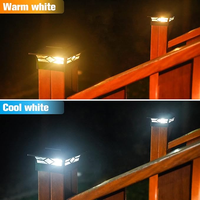 VOLISUN Solar Post Cap Lights: 12 - Pack Outdoor Deck Post Cap Lights Black for Dock Fence Waterproof 2 Color Modes,4x4/6x6 Wooden/Vinyl Posts