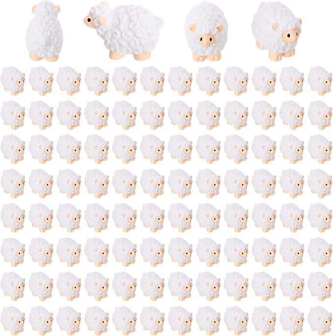 100pcs Mini Resin Sheep Figurines Garden Decor Ornaments（White） | Cute Sheep In 4 Colors Perfect Indoor Outdoor Garden Landscape Potted Plant Dollhouse Decoration