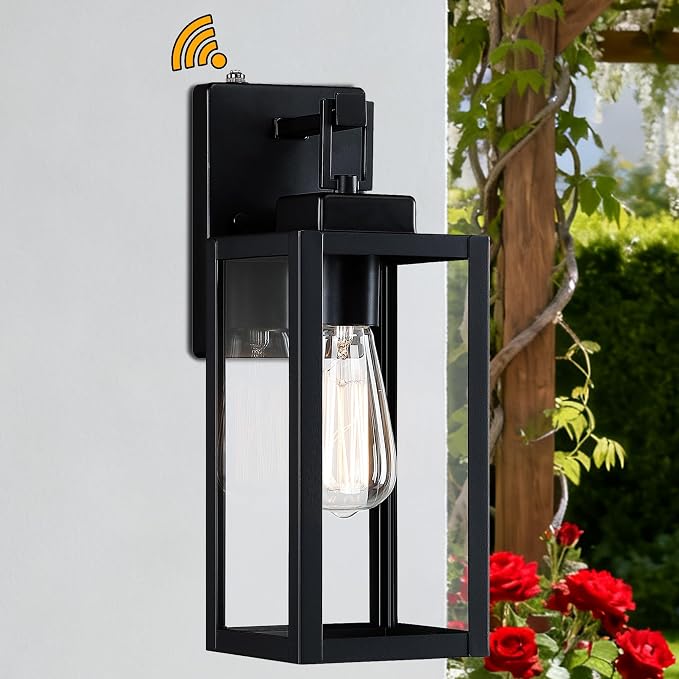 2 Pack 12 Inch Outdoor Wall Lights Dusk to Dawn,Exterior Sconce Lights with Sensor Photocell Black Wall Lantern for Porch Patio Garage Dusk to Dawn Outdoor Lighting Set of 2