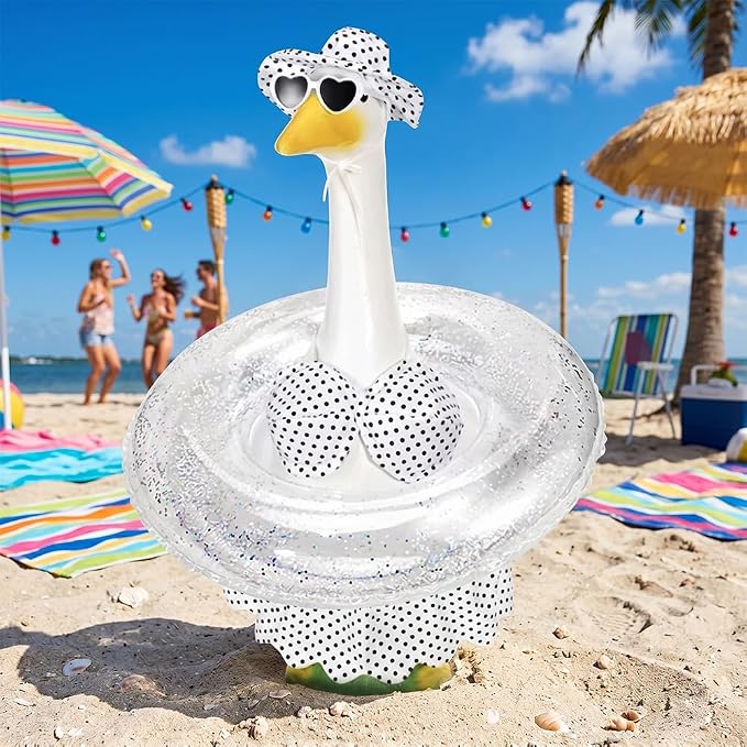 STONESTAR Hawaiian Porch Goose Outfits with Hat Sunglasses & Swim Ring, Summer Bikini Goose Outfit Clothes Costume Fits 23" Cement Geese Statue, Summer Garden Lawn Patio Yard Outdoor Decor