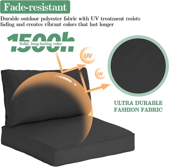 9pc Waterproof Outdoor Couch Cushions for 4 Seat Patio Black | Water-resistant, UV-resistant,9pc High-Density Foam Replacement Cushions for 4-Seat Outdoor Sectional Furniture