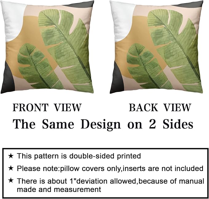 18x18 Inch Summer Tropical Plant Pillow Cover Green Leaves Throw Pillow Covers Jungle Palm Tree Pillowcase Cotton Blend Garden Decor for Floor Chair Bed in 2 Pcs