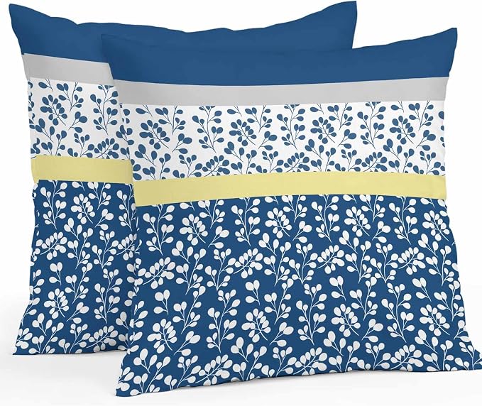 Blue Yellow Outdoor Pillow Covers 20x20 Inch Throw Pillow Covers Set of 2 Waterproof Decorative Pillow Cases Botanical Floral Motifs Wildflower Striped Cushion Covers for Patio Furniture Garden Couch