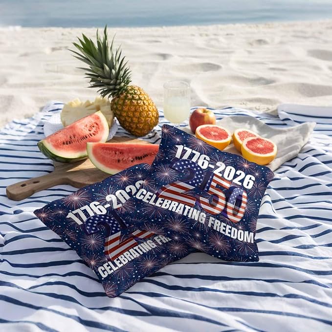 250 Anniversary USA Flag Outdoor Pillow Covers 16x16 Inch Throw Pillow Covers Set of 2 Waterproof Decorative Pillow Cases Blue American Flag 250 Fireworks Cushion Covers for Patio Furniture Garden