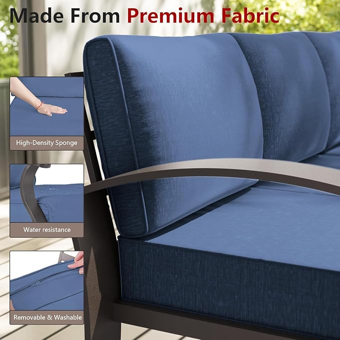 Aluminum Patio Furniture Set with Fire Pit Table, 7 Seats Outdoor Patio Conversation Sets with Ottomans, Modern Metal Patio Sectional Sofa with Upgrade Cushions for Patio, Backyard, Deck - Blue
