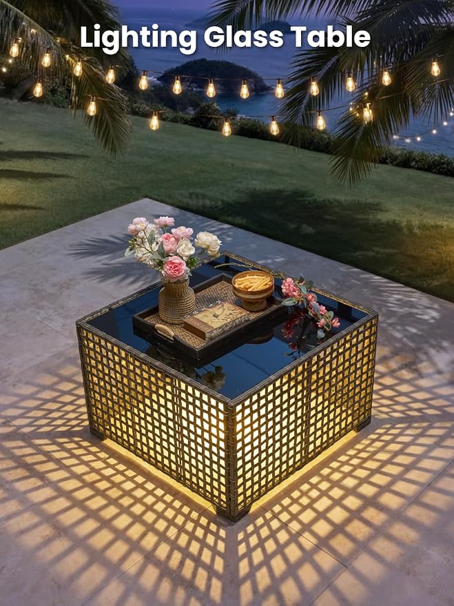 9-Piece Outdoor Patio Furniture Set with Fire Pit Table, Outdoor Conversation Wicker Sofa with Swivel Chairs, Rattan Couch with Coffee Table for Deck, Backyard, Poolside (Orange)