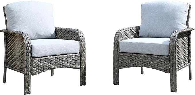 2 PCS Outdoor Patio Furniture Set with Thickened Cushions, All-Weather Rattan Wicker Outdoor Conversation Set for Porch,Backyard,Balcony,Grey