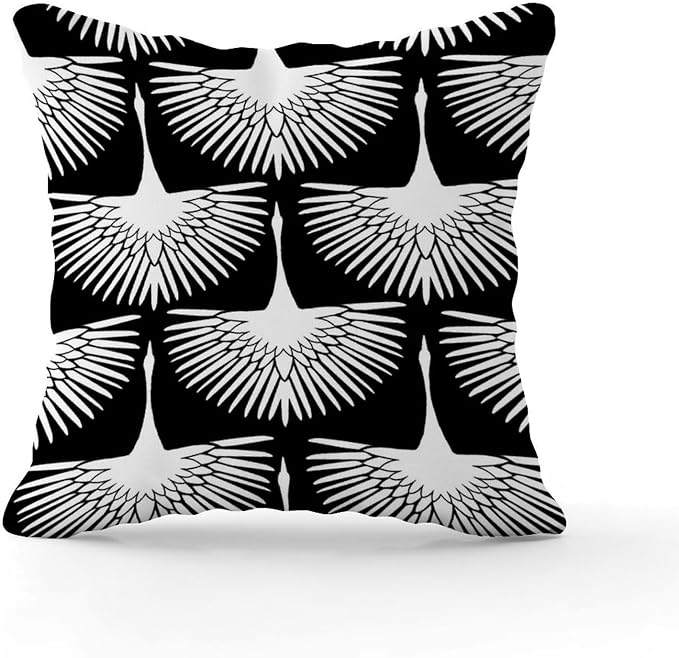 White Cranes Cushion Cases Black and White Lily Geese Flock Throw Pillow Cover Farmhouse Outdoor Waterproof Decorative Pillow Cover for Couch Garden Tent Balcony 24x24 in