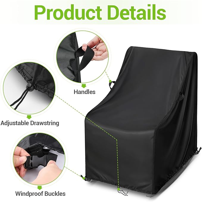 Kasla Patio Chair Cover, Waterproof Heavy Duty Cover for Outdoor Rocking Chair & Rattan Wicker Chair & Swivel Chair & Dining Chair (Black, 27"L×34"W×45"H, 2 Pack)