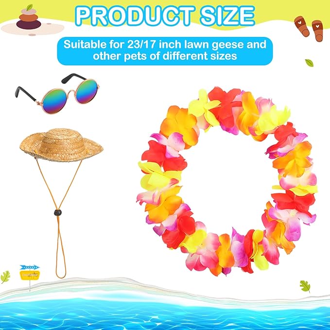Shyyween Summer Porch Goose Outfits for Plastic Goose 23/17'' Hawaiian Lawn Patio Statue Clothes Straw Hat and Hawaiian Lei Costume(Tropical Red)