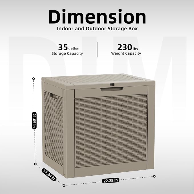 ROJIK 35 Gallon Deck Box Outdoor, Waterproof Outdoor Storage Boxes with Lids, Outside Resin Lockable Storage Box for Patio Cushions, Garden Tools(Grey)