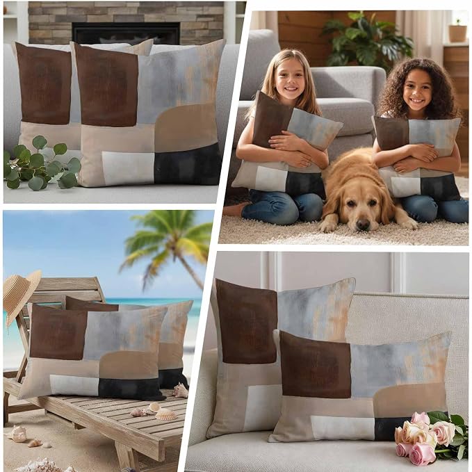 Abstract Ombre Brown Black White Outdoor Waterproof Throw Pillow Covers Set of 2, 20"x12", Modern Art Gradient Decorative Pillow Covers Outside Cushion Case for Patio Porch Garden