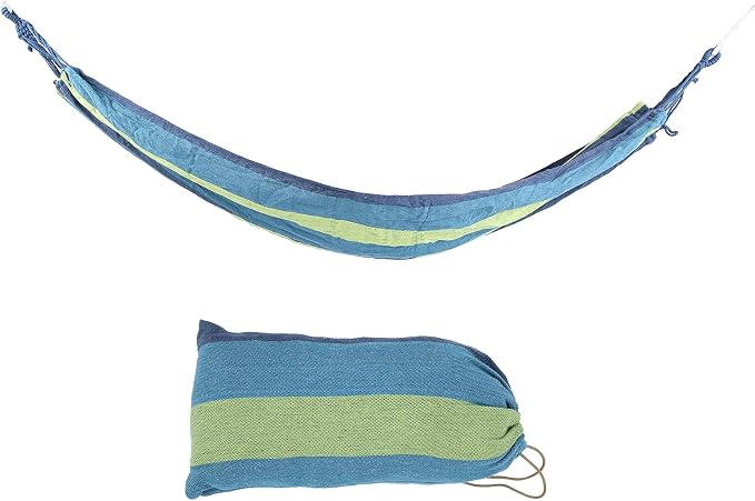 Canvas Double Camping Hammock, Lightweight Travel Hammock, Soft Resting Bed, Quick Setup Hand Woven with Storage Bag for Garden Backpacking, 551 Lb Limit (Blue)