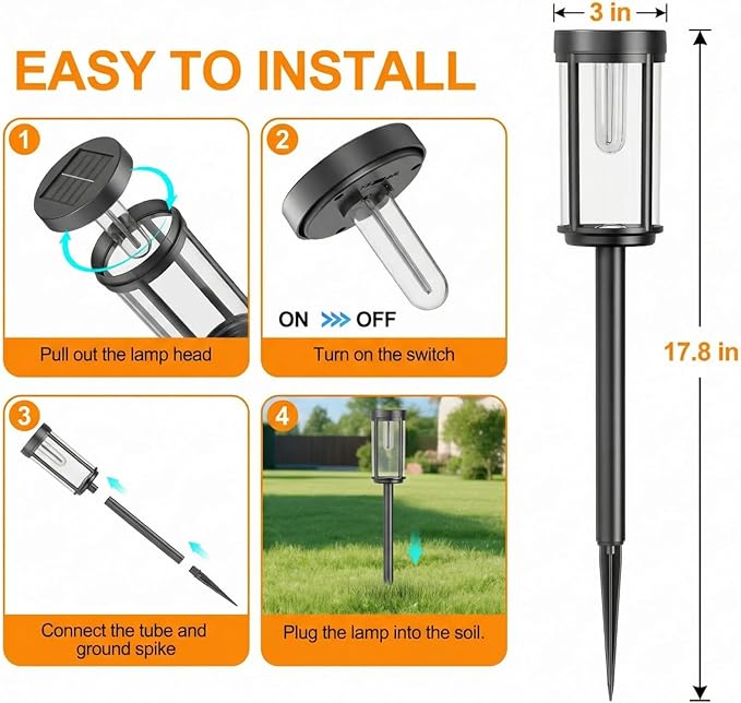 Sparkblaze 12 Pack Solar Pathway Lights Outdoor, Modern Classic Solar Garden Lights, Auto On/Off Landscape Lighting for Yard, Lawn, Patio, Walkway, Waterproof Solar Stake Lights. (12, Cold White)