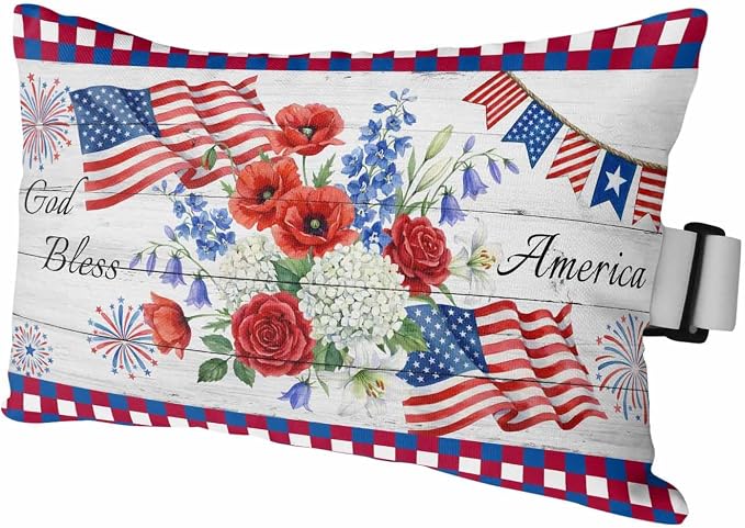 250th Anniversary Outdoor Pillows for Chaise Lounge Chair Waterproof Lumbar Pillows with Insert&Adjustable Elastic Strap Beach Headrest Pillow Independence Day Floral Wooden Neck Pillow 12"x20"
