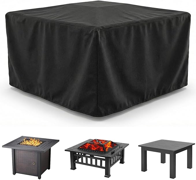 WOMACO Heavy Duty Square Patio Fire Pit/Table Cover, Waterproof Outdoor Furniture Cover (40" x 40" x 20", Black)