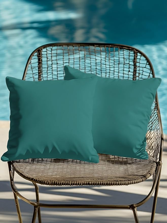 Waterproof Outdoor Pillow Set of 2 Solid Color Decorative Throw Pillows Cover & Insert 16x16 Inch Pillowcase Dark Green Vintage Square Pillows for Couch Sofa Bed Patio Furniture Indoor Outdoor